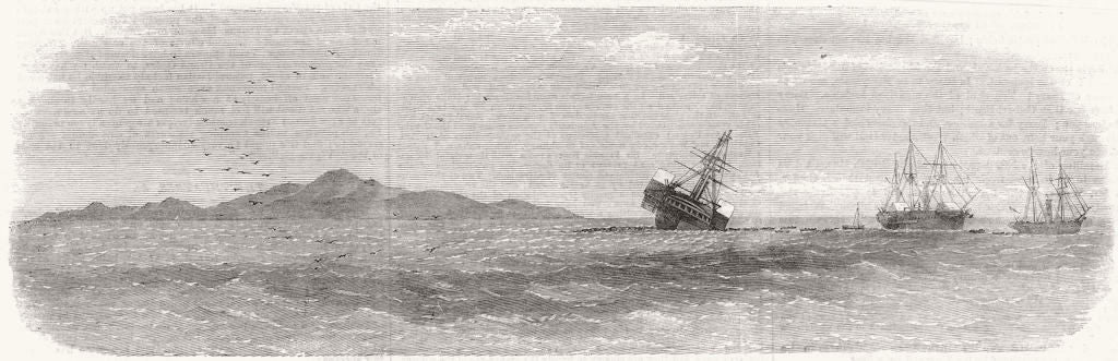WEST INDIES. Paramatta wreck, horseshoe reef, Anagado 1859 old antique print